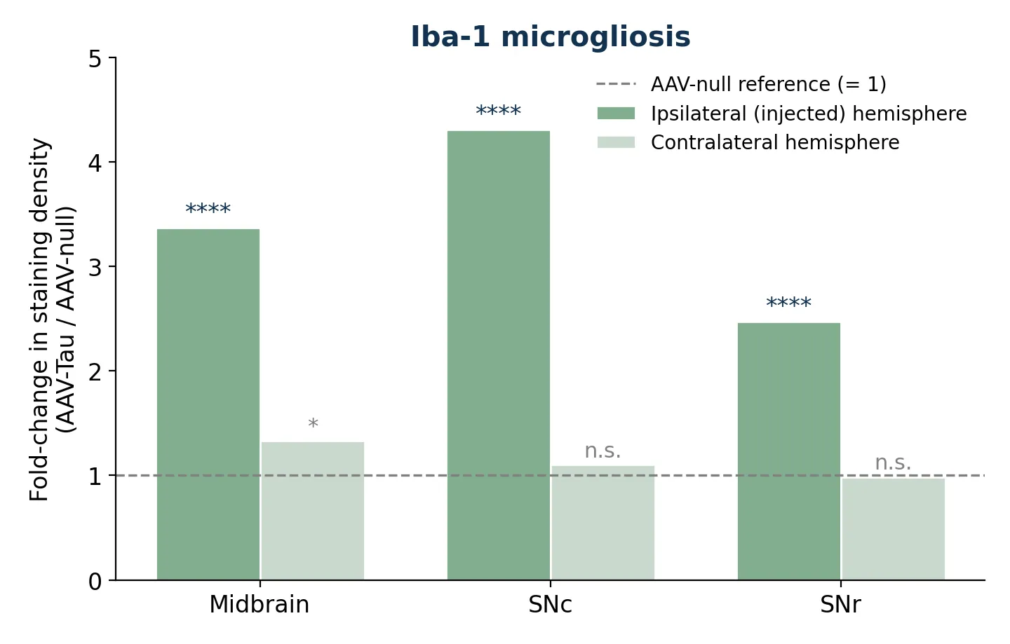 Graphique à barres illustrant la microgliose Iba-1